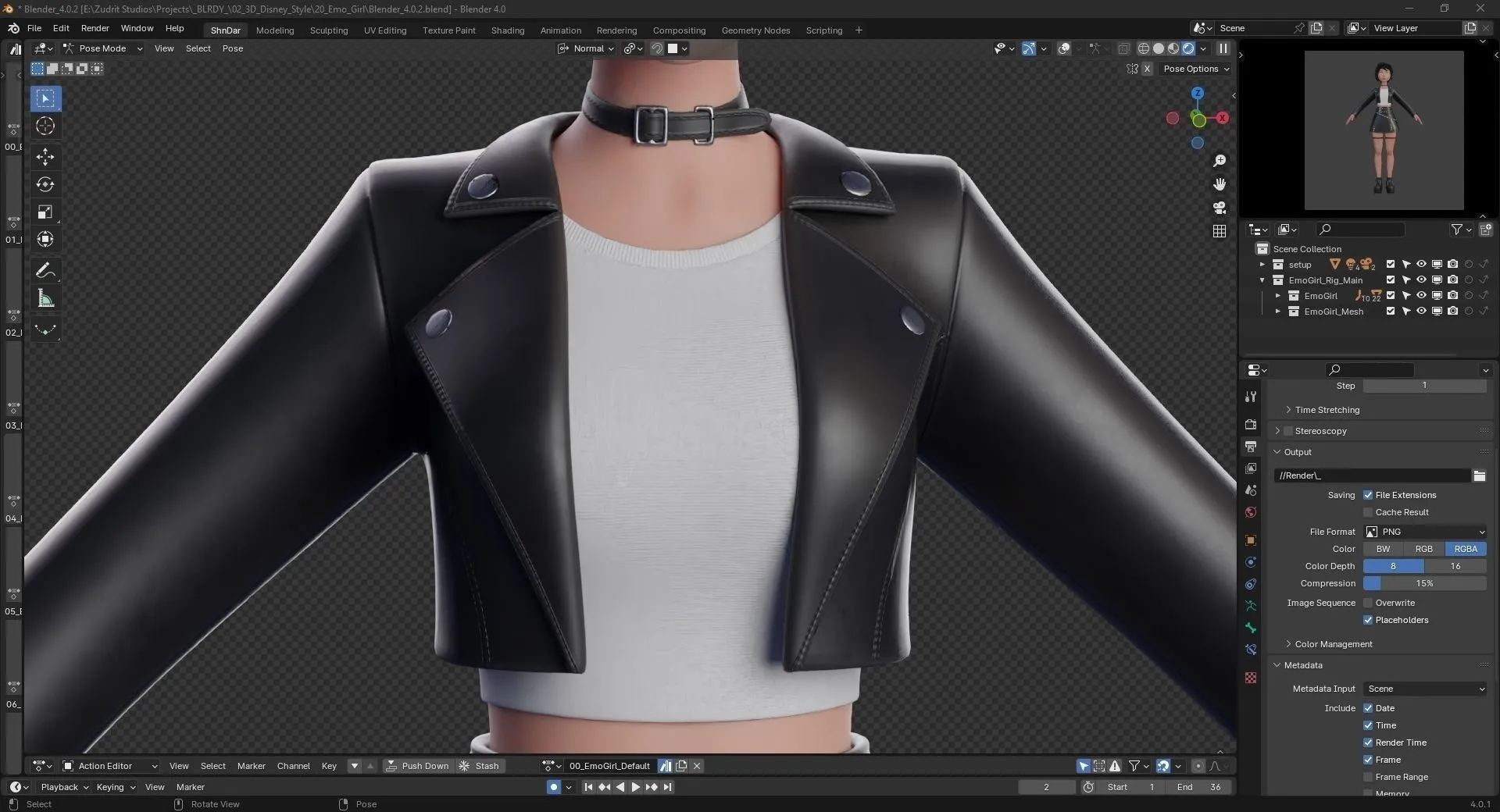 Cartoon Emo Goth K-pop Girl Woman high quality 3D model details showcase